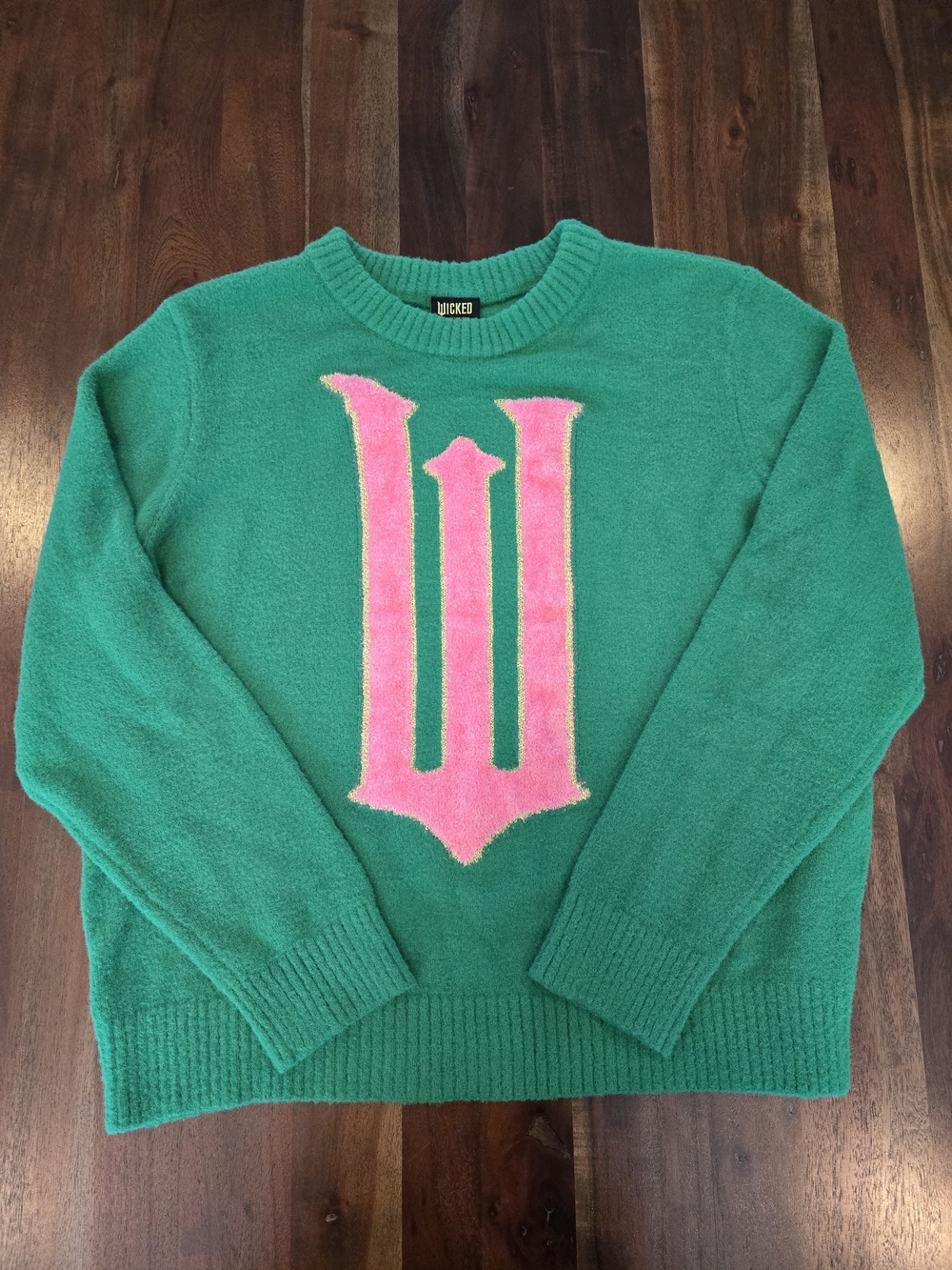 Target x Wicked Movie Green & Pink "W" Graphic Knit Sweater Size Medium